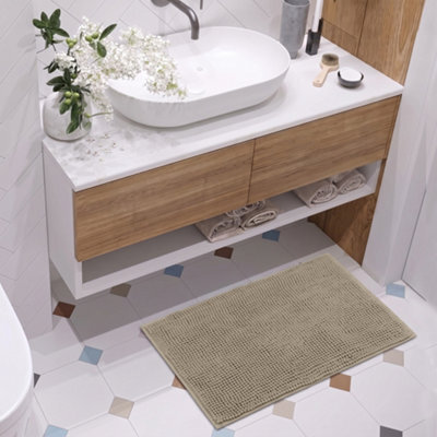 Moonlight Bedding Plush Chenille Bathroom Floor Mat Non-Slip Quick-Dry Absorbent Bathroom & Doorway Shower Rug Silver 40X60 Cm - image 1