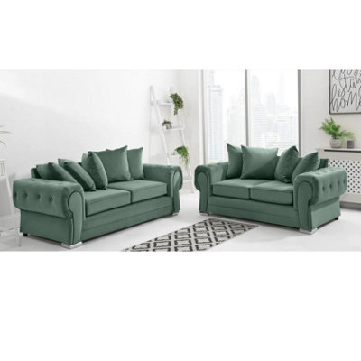Verona Plush Velvet Scatter Back 3+2 Seater Sofa Set Green