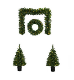Premier Decorations Limited Christmas Door Porch Decoration Set Pre Lit Pine Wreath Garland & Trees On Timer - thumbnail 2