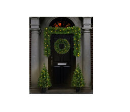 Premier Decorations Limited Christmas Door Porch Decoration Set Pre Lit Pine Wreath Garland & Trees On Timer - thumbnail 4
