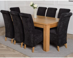 That's Furniture Dakota 182 X 92 Cm Chunky Oak Large Dining Table And 8 Chairs Dining Set With Montana Black Fabric Chairs - thumbnail 1