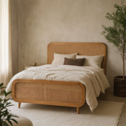 Wyld Haus Trapani King Size Rattan Bed With Woven Headboard In Mango Wood