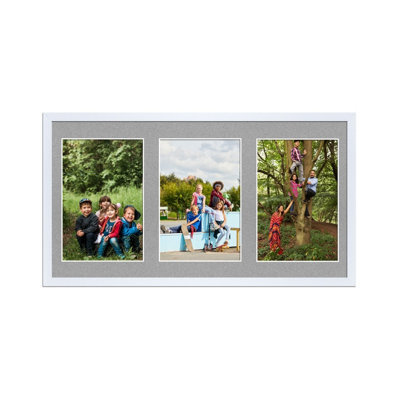 AK Frames 40X20Cm White Sleek Multi Photo Frame With Silver Mount - Holds 3 Apertures (3X) 6X4 Photos - image 1