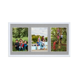 AK Frames 40X20Cm White Sleek Multi Photo Frame With Silver Mount - Holds 3 Apertures (3X) 6X4 Photos - thumbnail 1