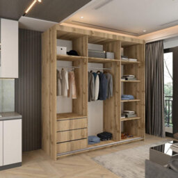 Sliding Wardrobes 4 u LTD Modern Monali Sliding Door Wardrobe Available In 2 Sizes 150Cm/200Cm & 3 Colors- Oak/blacktrim 200Cm - thumbnail 3