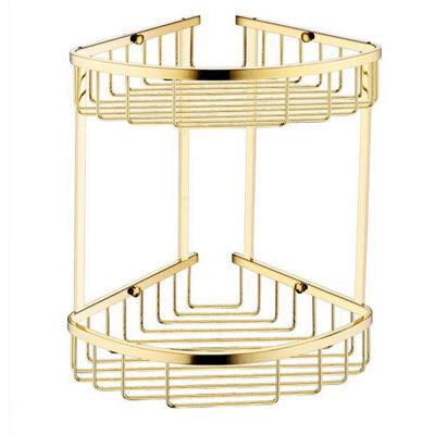 Plum&clay Solid Brass Double Tier Corner Gold Shower Basket - image 1