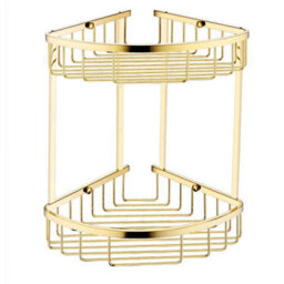 Plum&clay Solid Brass Double Tier Corner Gold Shower Basket - thumbnail 1
