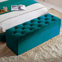 120Cm Chesterfield Ottoman Storage Box- Plush Velvet Shoe Bench - Emerald Green Chesterfield Upholstered Blanket Box - thumbnail 1