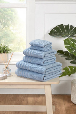 Rapport Home Linear 6 Piece Towel Bale Set Pure Cotton Sky Blue - image 1