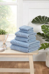 Rapport Home Linear 6 Piece Towel Bale Set Pure Cotton Sky Blue