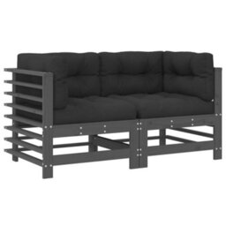 Berkfield Corner Sofas With Cushions 2 Pcs Grey Solid Wood Pine - thumbnail 2