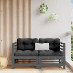 Berkfield Corner Sofas With Cushions 2 Pcs Grey Solid Wood Pine - thumbnail 1