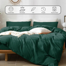 Ameha Plain 3-Piece Duvet Emerald Green Quilt Cover Breathable Microfiber Reversible Super King Set With Pillowcase 260 X 220 Cm - thumbnail 8