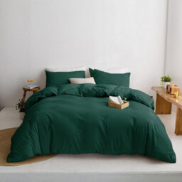 Ameha Plain 3-Piece Duvet Emerald Green Quilt Cover Breathable Microfiber Reversible Super King Set With Pillowcase 260 X 220 Cm - thumbnail 3