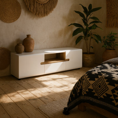 Wyld Haus Foxwhisk Wide Tv Media Unit In White And Truffle Oak - image 1