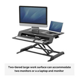 Fellowes Lotus Lt Height Adjustable Standing Desk Converter - Sit Stand Desk With Gas Spring Technology - Max Weight 17Kg - Black - thumbnail 3