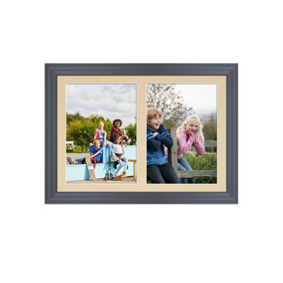 AK Frames 20X14 Dark Grey Classic Multi Photo Frame With Ivory Mount - Holds 2 Apertures (2X) A4 Photos - image 1