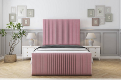 "Sloomy Kingsley Pink Plush Bed Frame With Mattress With 50"" Upholstered Headboard 5' King" - image 1
