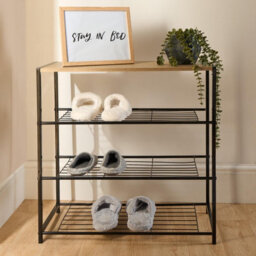 Ohs Manhattan 4 Tier Metal Frame Freestanding Shelf Storage Shoe Organiser - Wood/black - thumbnail 1