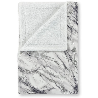 Velosso Sophisticated Velvet Throw Blanket With Sherpa Backed Warm Lining, Metallic Marble Design, 100Cmx150Cm - Grey