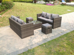 Fimous Dark Grey Rattan Garden Outdoor Sofa Set Square Coffee Table Small Footstools 8 Seater - thumbnail 1