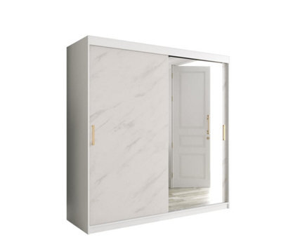 Arte Chic White Geneva T2 Sliding Door Wardrobe W2000mm H2000mm D620mm - Modern Design, Mirrored Door, Gold Handles - image 1