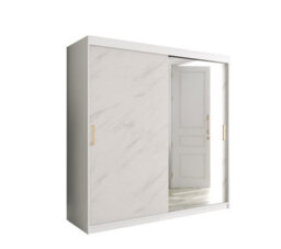 Arte Chic White Geneva T2 Sliding Door Wardrobe W2000mm H2000mm D620mm - Modern Design, Mirrored Door, Gold Handles - thumbnail 1