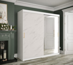 Arte Chic White Geneva T2 Sliding Door Wardrobe W2000mm H2000mm D620mm - Modern Design, Mirrored Door, Gold Handles - thumbnail 2