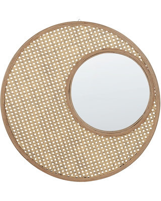 Wyld And Coco Rustic-Modern Round Wall Mirror With Bamboo Frame And Vintage Rattan Weave, 60Cm - image 1