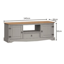 Mercers Furniture Corona Grey Wax Widescreen Tv Unit 2 Door 1 Drawer Media Unit Solid Pine With Mexican Styling - thumbnail 4