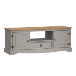 Mercers Furniture Corona Grey Wax Widescreen Tv Unit 2 Door 1 Drawer Media Unit Solid Pine With Mexican Styling - thumbnail 2