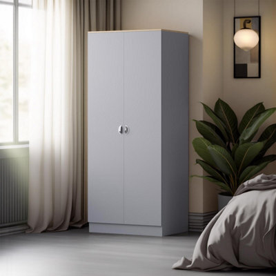 Fwstyle 2 Door Double Wardrobe Matt Grey Oak Top Bedroom Furniture - image 1