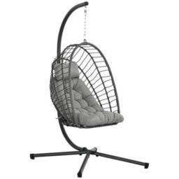 Outsunny Pe Hanging Swing Chair W/ Thick Cushion, Patio Hanging Chair, Grey - thumbnail 2