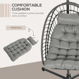 Outsunny Pe Hanging Swing Chair W/ Thick Cushion, Patio Hanging Chair, Grey - thumbnail 6