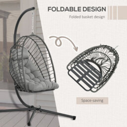 Outsunny Pe Hanging Swing Chair W/ Thick Cushion, Patio Hanging Chair, Grey - thumbnail 4