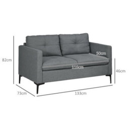 Homcom Modern Loveseat Sofa Upholstered 2 Seater Settee For Living Room Bedroom - thumbnail 3