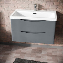 Nes Home Merton 800mm Grey Wall Hung Drawer & Resin White Basin Sink Vanity Unit - thumbnail 2