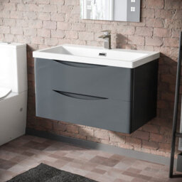 Nes Home Merton 800mm Grey Wall Hung Drawer & Resin White Basin Sink Vanity Unit - thumbnail 1