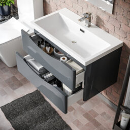 Nes Home Merton 800mm Grey Wall Hung Drawer & Resin White Basin Sink Vanity Unit - thumbnail 6