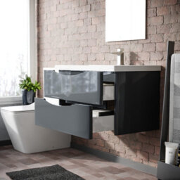 Nes Home Merton 800mm Grey Wall Hung Drawer & Resin White Basin Sink Vanity Unit - thumbnail 5