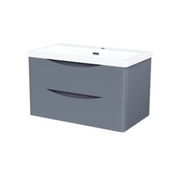 Nes Home Merton 800mm Grey Wall Hung Drawer & Resin White Basin Sink Vanity Unit - thumbnail 7