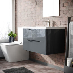 Nes Home Merton 800mm Grey Wall Hung Drawer & Resin White Basin Sink Vanity Unit - thumbnail 4