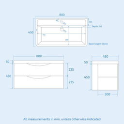 Nes Home Merton 800mm Grey Wall Hung Drawer & Resin White Basin Sink Vanity Unit - thumbnail 8