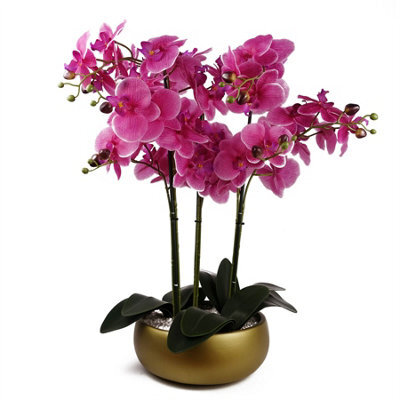 Leaf 60Cm Orchid Artificial Pink- Gold Ceramic Planter - image 1