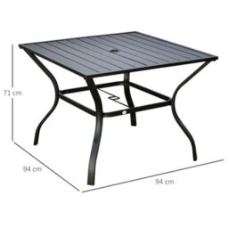 Outsunny Garden Table With Parasol Hole For Four, Slatted Metal Plate Top Black - thumbnail 3