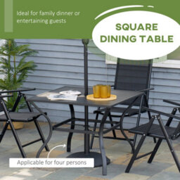 Outsunny Garden Table With Parasol Hole For Four, Slatted Metal Plate Top Black - thumbnail 4
