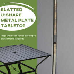 Outsunny Garden Table With Parasol Hole For Four, Slatted Metal Plate Top Black - thumbnail 5