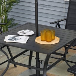 Outsunny Garden Table With Parasol Hole For Four, Slatted Metal Plate Top Black - thumbnail 7