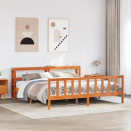 Berkfield Bed Frame With Headboard Without Mattress Wax Brown 200X200 Cm - thumbnail 1