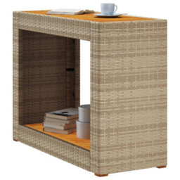 Walplus Garden Side Table With Wooden Top Beige 100X40X75 Cm Poly Rattan - thumbnail 4